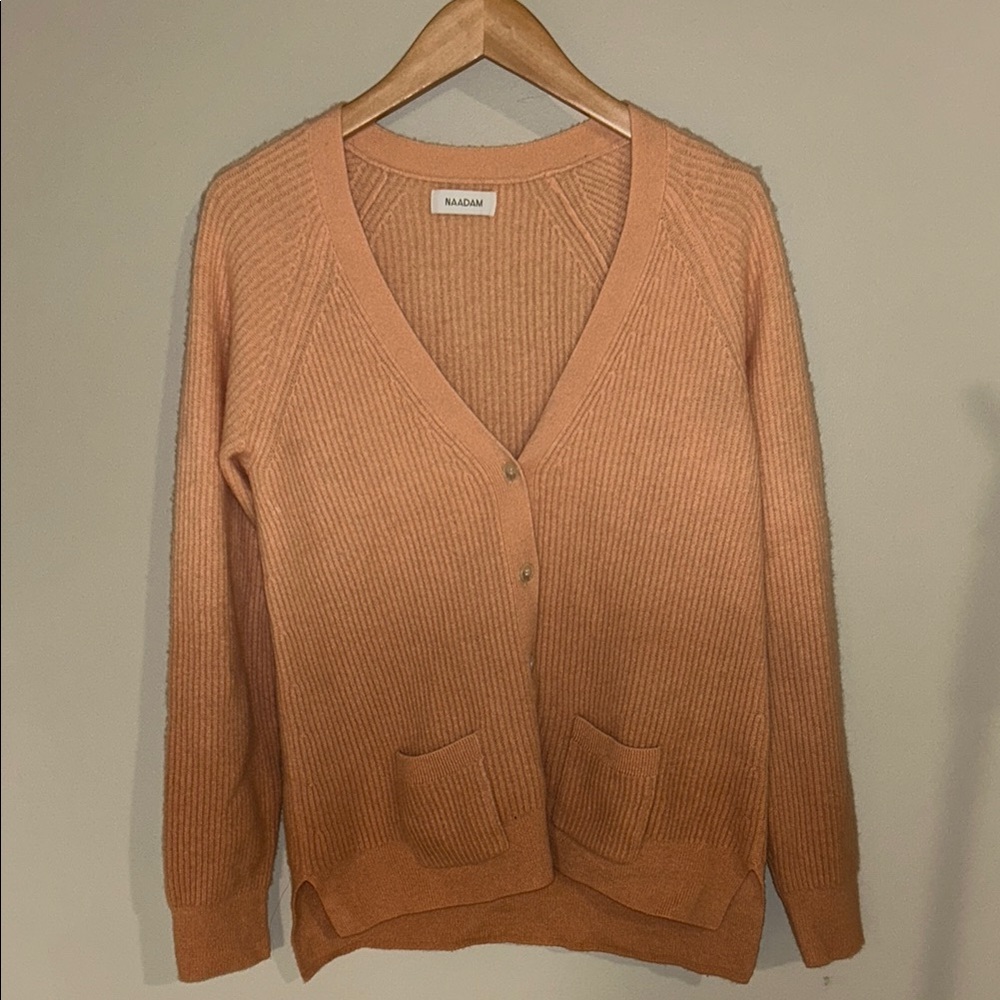 NAADAM Women's Peach Knit V-Neck Cardigan with Pockets